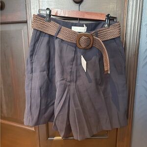 Zara Women's Navy Shorts with Brown Belt